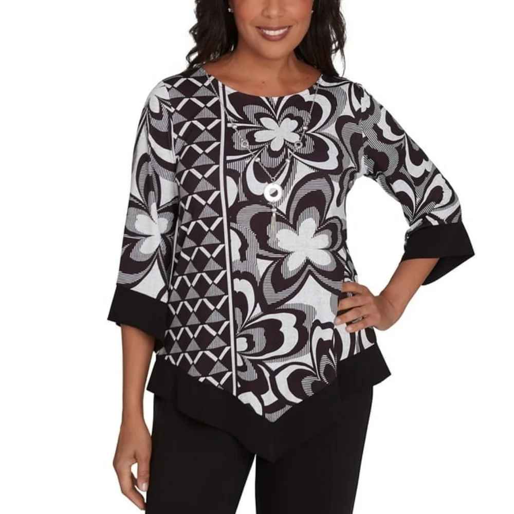 Alfred Dunner Floral Geometric Top - Picture 1 of 8